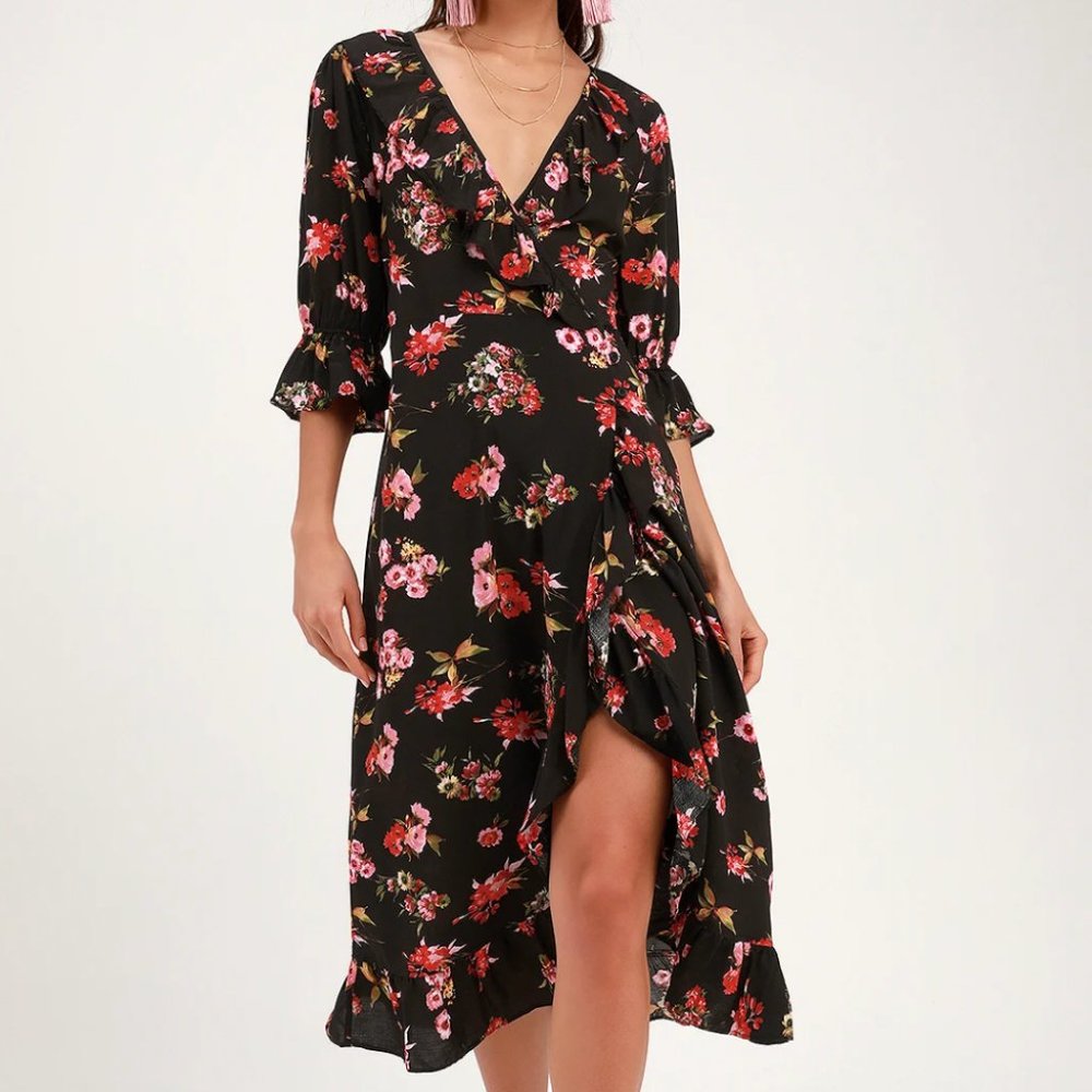 Lulu's Floral Print Ruffled Midi Dress - Picture 7 of 7